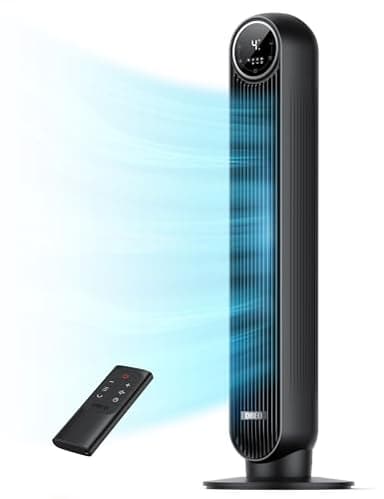 Dreo 20dB Ventilatore a Torre Silenzioso, Potente 7.6 m/s, Ventilatori a Colonna con Telecomando, 4 Modalità, 4 Velocità, Oscillazione a 90°, Timer da 1 a 8 ore, Schermo LED, per la Camera da Letto