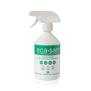 ECASAN Spray Igienizzante Multiuso Spray Disinfettante Tessuti, Superfici e Oggetti, Sanificante Ambienti Prodotto Naturale e Delicato per Pulizia Casa e Cucina - Formula Green e Vegan (500 ml)