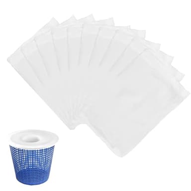 Nodcows Confezione da 10 Calzini per Skimmer, Calze per Skimmer Piscina, Rete per Cestello per Skimmer Riutilizzabile, Superficie Rimuove Scorie, Foglie, Schiuma, Piccole Particelle (Bianco)