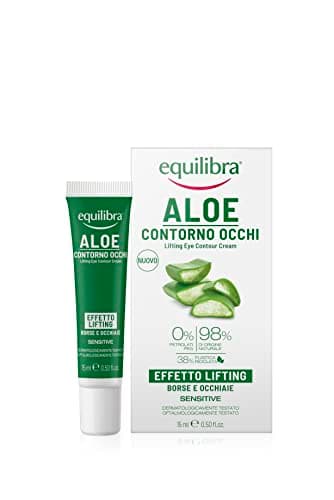 equilibra Viso, Aloe Contorno Occhi Effetto Lifting, Riduce Borse e Occhiaie, con Acido Ialuronico ai 3 Pesi Molecolari, Attivo Vegetale da Alga Bruna, Caffeina, Vitamina E, Aloe Vera, 15 ml