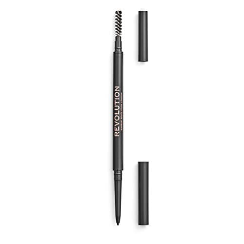 Makeup Revolution, Precise Brow Pencil, matita per sopracciglia a doppia estremità e pennello a rocchetto, punta fine, marrone scuro, 9g