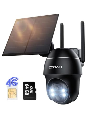 COOAU 4G Telecamera Esterno con SIM e pannello solare,2K Telecamere Batterie Senza Fili con 64G card,360°PTZ Videocamera Sorveglianza,Visione Notturna a Colori,Audio Bidirezionale ，IP66