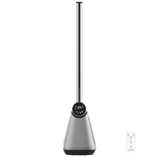 Cecotec - Ventilatore a Torre EnergySilence 9890 Skyline Bladeless Dark senza pale 100 cm, 50W, touch screen LED, telecomando, 3 modalità, 3 velocità, timer 15 ore, oscillazione 40º