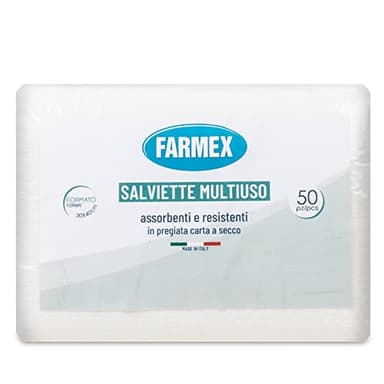 Farmex Salvietta In Carta A Secco - Asciugamani monouso con Goffratura a S Mis. 30x40 Cm - Asciugamani Usa e Getta - Carta Mani 50 pezzi