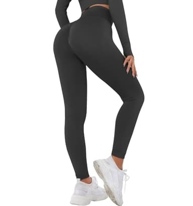 Zhiaek Leggins Sportivi Donna Push Up Leggins Palestra Vita Alta Pantaloni Yoga Pantacollant Opaco Dimagranti Anticellulite Abbigliamento Sportivo per Fitness Jogging Nero S