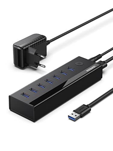 UGREEN Hub USB 3.0 5Gbps 7 Porte, Alimentatore 10W Incluso, Indicatore LED, Adattatore per PC, MacBook, Surface, Disco Rigido, Mouse, Tastiera, Stampante, ecc
