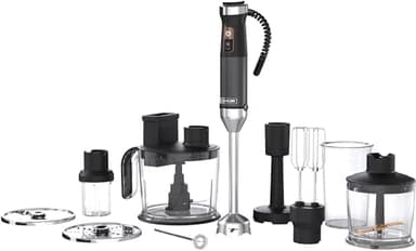 Sencor Frullatore ad Immersione Multifunzione Ultra-Potente 10 in 1, 1500W, Tecnologia QuadBlade in Titanio, Controllo della Velocità Continuo, Manico Ergonomico, Accessori Completi, Nero [SHB 6552WH]