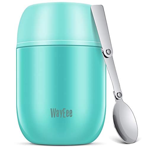 WayEee Contenitore Termico per Alimenti, Thermos per Alimenti sottovuoto di Acciaio Inossidabile 450ml con Un Cucchiaio Pieghevole per Zuppa, Porridge, Riso, Frutta