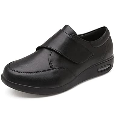 HFCY Scarpe per Diabetici da Uomo vestibilità Extra Larga Scarpe in Pelle Casual Scarpe da Passeggio Scarpe Pianta Larga per Piedi Gonfi Artrite Edema Gonfio,Black-EU45/275mm