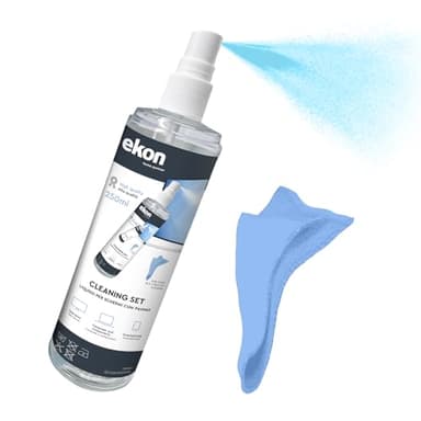 Ekon Spray per Schermi Display con Panno in Microfibra, 250ml, Kit Pulizia per Monitor, Laptop, Fotocamere, Videocamere, MacBook, TV, Smart TV, Smartphone, Tablet