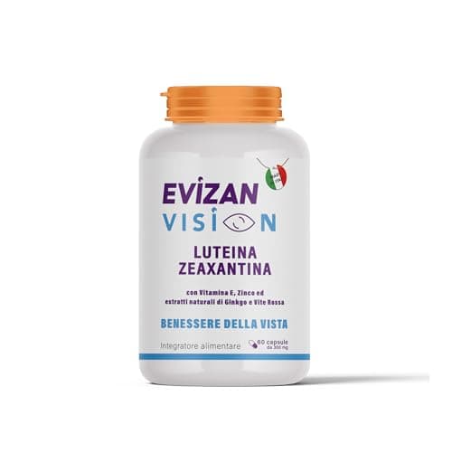 EVIZAN Luteina e Zeaxantina Alto Dosaggio Integratore Occhi Vista con Ginkgo Biloba Zinco Vite Rossa Vitamina E Made in Italy 60 Capsule