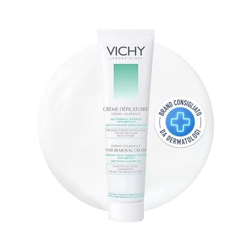 Vichy Dermotolerance, Crema Depilatoria, Per Tutti i Tipi di Pelle, Depilazione Rapida e Facile, Pelle Lenita e Idratata, Con Acqua Termale di Vichy e Olio di Mandorle, 150 ml