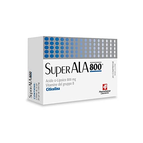 P PharmaSuisse Laboratories SuperAla 800® Integratore Alimentare per il Benessere e normale funzione dei Nervi- a base di Acido Alfa-lipoico, Citicolina, Vitamine gruppo B - 20 compresse