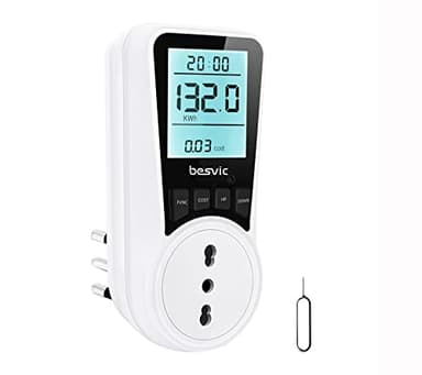 Besvic Misuratore Consumo Elettrico, 3680W Misuratore Consumo di Corrente Elettrica con Schermo LCD Retroilluminato, 7 Modalità di Monitoraggio, Protezione da Sovraccarico, Wattmetro Misura Consumo