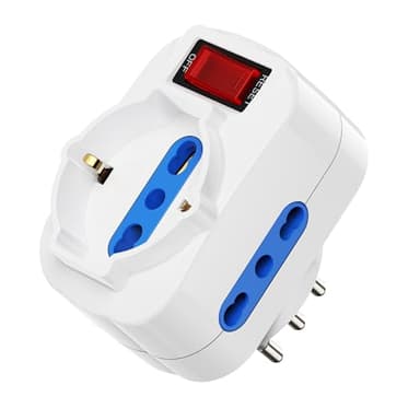 Ewent Adattatore Multipresa Tripla, con protezione sovraccarico ed interruttore ON/OFF, Adattatore da Schuko a Spina 10A, Spina Rotante 90 gradi, Ciabatta Multipresa 1500W, Bianco