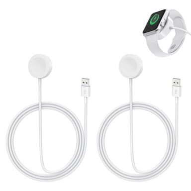 2 Pezzi Caricatore per Apple Watch, Cavo Caricatore Magnetico Cavo per iWatch Series Ultra/9/8/7/6/SE/5/4/3/2/1, Caricatore Wireless, Charger USB Cable 1m, Sicurezza e Velocità, Bianca