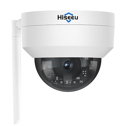Hiseeu 5MP Telecamera Wi-Fi Esterno a Cupola 2,4GHz Wi-Fi, PT Videocamera IP Cupola con Rilevamento del Movimento/Persone, Allarme APP Visione Notturna IR, Antivandalismo, Audio Bidirezionale Alexa