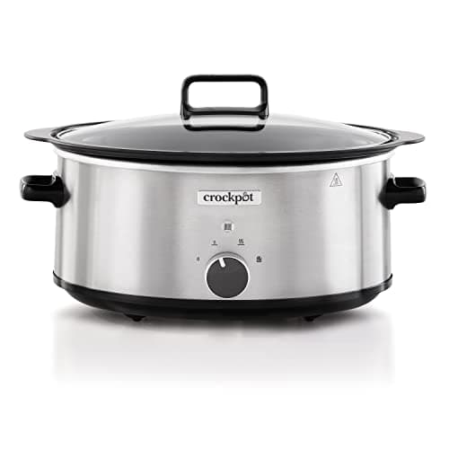 Crock-pot Pentola per Cottura Lenta, Slow Cooker, 6.5 Lt, 8 Persone e più, Sizzle&Stew, Pentola interna in alluminio per rosolare sul fuoco, 2 Impostazioni Cottura e Funzione Warm, 270W max, Argento