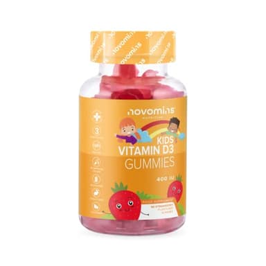 Vitamina D Bambini - Integratore Vitamina D 400UI - Senza Glutine - Vit D3 per le Ossa, Denti, Sistema Immunitario - Vegetariane Vitamine Bambini - 90 Gommose - 3 Mesi - Novomins