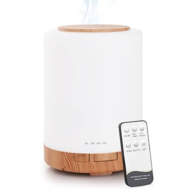 WD&CD Diffusore di Aromi, 300ml Umidificatore Ultrasuoni con Telecomando/7 LED Colori/Spegnimento Automatico, Diffusore di Oli Essenziali per Spa,Yoga,Camera da Letto - Venatura del Legno Chiaro