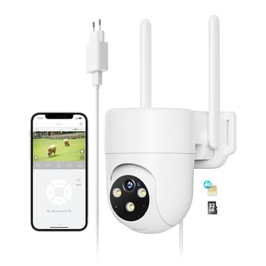NUASI 4G LTE Telecamera con Sim Esterno, 2K IP Videocamera Sorveglianza PTZ 360°, con AI Rilevamento Umano e Visione Notturna a Colori, Audio Bidirezionale con Scheda 32GB