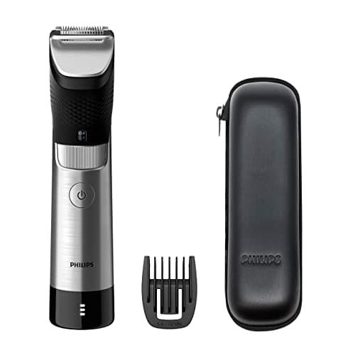 Philips Regolabarba con 30 impostazioni di lunghezza, sensore di potenza che si adatta alla densità della barba, Lame di precisione in acciaio e resistenti all'acqua, nero/argento (modello BT9810/15)