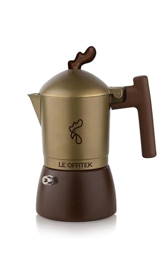 Le Offitek Orziera ORZE' 2 TZ, Alluminio, Alta qualità, Manico ergonomico, Valvola Anticalcare, Piastrina Filtro Acciaio Stirato