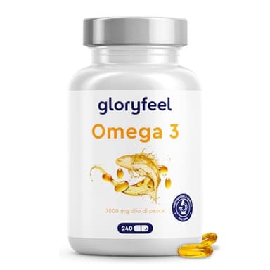 Omega 3 Capsule Alto Dosaggio, Senza Retrogusto di Pesce*, 3000mg Olio di Pesce (Forma di Trigliceridi), 240 Capsule con Vitamina E, Integrazione Ideale di EPA e DHA, Testato in Laboratorio