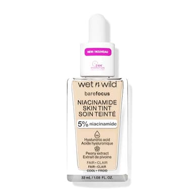 Wet n Wild Bare Focus Niacinamide Skin Tint, Fondotinta Leggero con Formula Modulabile, Arricchito con Acido Ialuronico e Vitamina E per un Look Radioso, Fair, 32 ml
