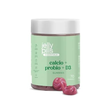 Jelly Pills® Gummies 240 mg Calcio e Probiotici con Vit D3 e K2-70 Gomme vegane al gusto di fragola per le ossa, i muscoli e i denti - 1 miliardo di CFU - Senza zuccheri aggiunti