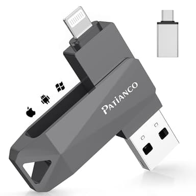 Patianco Chiavetta USB per iPhone 256GB [MFi Certified] USB 3.0 Pendrive per Lightning Chiave USB C Memoria Stick 3 in 1 Backup Rapido con un Clic per OTG Android/Mac/PC/Type C-iPhone/iPad(256GB,Nero)