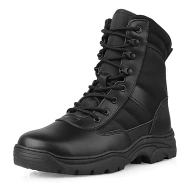 LUDEY Anfibi Militari Uomo Cerniera Laterale Stivali Tattici Stivali da Combattimento Durevole Scarpe Escursionismo Antiscivolo Stivali da Deserto Attività All'aperto Nero 45EU