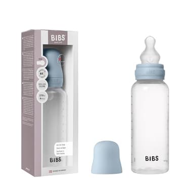Biberon Baby BIBS 270 ml - Tettarella in silicone - Anti-coliche, senza BPA, tettarella tonda, flusso medio, leggero e facile da pulire, per neonati 0+ anni - Baby Blue