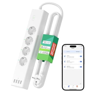 Meross 4000W Ciabatta WiFi Smart Alexa, Multipresa Controllo Vocale con 4 prese 4 Porte USB, Risparmio Energetico, Ciabatta Elettrica Protezione da Sovraccarico Supporta con Alexa, Google Home