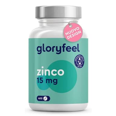 Zinco Puro Integratore 15mg, Scorta + 1 Anno, 400 Compresse Vegan contro Acne e Brufoli, Antiossidante per Pelle Sana, Zinco Elementare da Puro Zinco Gluconato, Qualità Testata