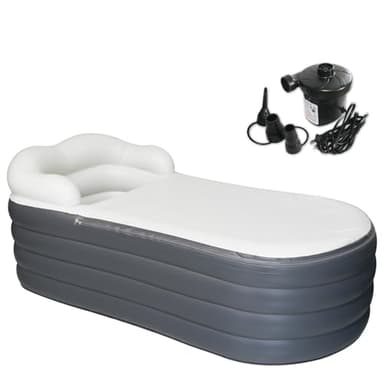 Vasca da bagno gonfiabile per adulti, grande vasca da bagno portatile, spa, ammollo con chiusura lampo, progettata con poggiatesta, portabevande (Grigio Scuro,168x76x68cm)