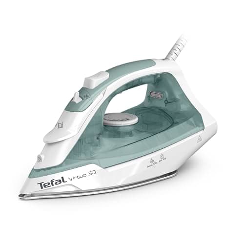 Tefal Virtuo FV2C42E0 - Ferro da stiro a vapore, 2000 W, 27 g/min, vapore 120 g/min, tempo di riscaldamento 30 sec, vapore verticale, sgocciolamento, punta di precisione, eucalipto, FV2C42E0