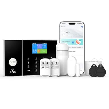 Sistema di Allarme Casa Senza Fili, GSM SMS Sistema Antifurto Completo con Sirena Allarme 120dB, Telecomando Intelligente, Display LCD, Invite vocale, Sicurezza per la casa, ufficio