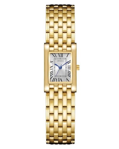 CIVO Orologio Donna Oro Acciaio: Inossidabile Orologio da Polso Analogico Quarzo - Piccolo Orologi Donna Quadrante Argento Rettangolare Classico Vintage Numeri Romani