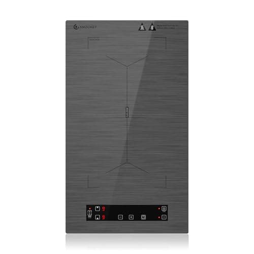 AMZCHEF Piastra a Induzione 2 Fuochi, Piano Cottura Induzione con Flex zone, 10 livelli di potenza, blocco di sicurezza e timer, protezione contro il surriscaldamento, BBQ, 3300W(Grigio)