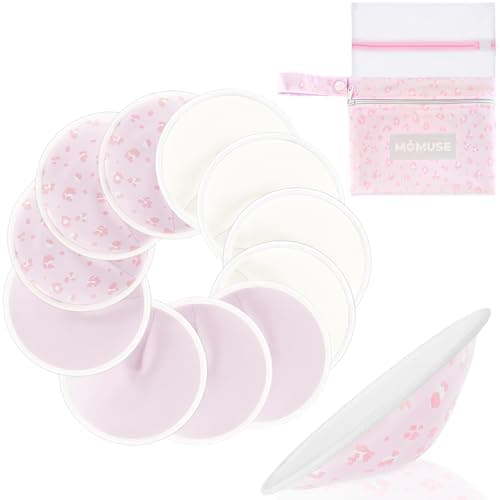 MOMUSE Coppe Assorbilatte, Coppette Assorbilatte Lavabili 12PCS, Tessuto Ultra Liscio e Assorbente Veloce, Assorbenti Lavabili e Traspiranti per L'Allattamento al Seno, a Forma di Coppa Invisibile