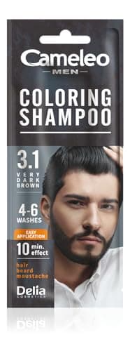 Cameleo Men – Shampoo Colorante – Castano Molto Scuro – Capelli, Barba, Baffi – Rinfresca – Dura da 4 a 6 Lavaggi – Applicazione facile e veloce – Estratto di Noce – 15 ml