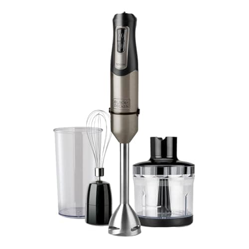 Black+Dedcker - Frullatore a immersione BXHBA1000E | 1000W | 20 velocità + turbo | Acciaio inossidabile | Asta rimovibile | Tritaghiaccio | Impugnatura ergonomica | Set completo di accessori