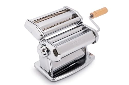 Imperia IPASTA Linea Imperia. Macchina per la pasta 100% Made in Italy. Macchina pasta fresca in acciaio. Sfogliatrice manuale con manovella per lasagne, tagliolini, fettuccine. Cromata.