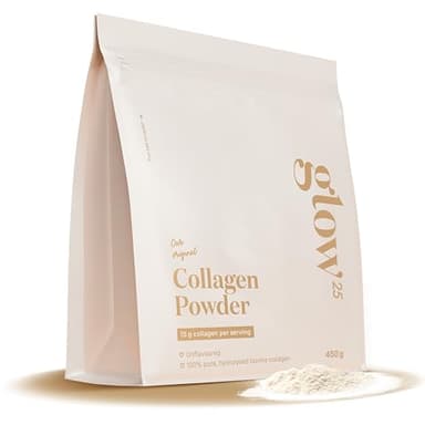 Glow25® Collagene in polvere [450g] - L'originale - Idrolizzato di collagene premium - Peptidi di tipo 1 e 3 - Solubilità perfetta - Naturale - Collagen