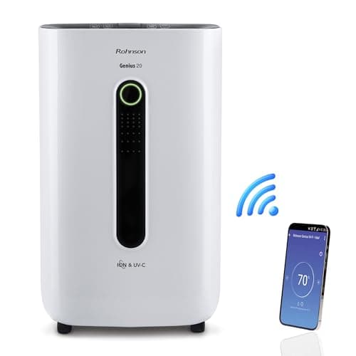 Rohnson Pro-Deumidificatore Avanzato - Purificatore D'aria Ionico Per Spazi Fino A 120m², Controllo Smart Wi-Fi, Ampio Serbatoio Da 6,5L, Funzionamento Silenzioso Con Opzione Filtro HEPA