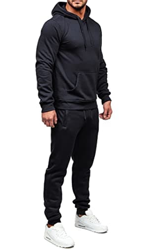 Evoga Tuta uomo completa maglia con pantaloni in cotone Training Fitness con cappuccio (XL, Nero)