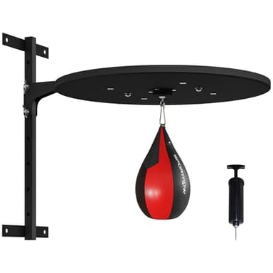 SPORTNOW Piattaforma a Parete con Pera di Velocità Borsa da Colpo per Allenamento Boxe, Altezza Regolabile Girevole a 360° Nero e Rosso