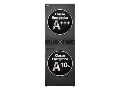 LG WashTower WT1210BBF Colonna Bucato Unificata, Lavatrice Classe A -10% 12 kg e Asciugatrice Classe A+++ 10kg, Pannello Unico, TurboWash360, Lavaggio a vapore, Pompa di calore, Wi-Fi, Nera