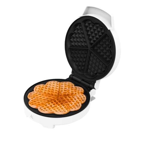 Cecotec Macchina per Waffle Elettrica Fun Gofrestone Round. 1000 W, Finiture in Acciaio Inox, 1-5 Waffle, Forma a Cuore o 1 Grande, Piastra Antiaderente, Cottura Uniforme, Indicatore Luminoso.